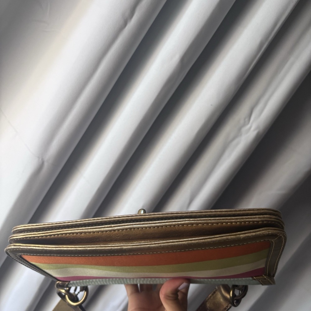 Vtg Coach Multicolor Stripped Satin Bronze Limited Edition Turnlock Handbag - Picture 3 of 9